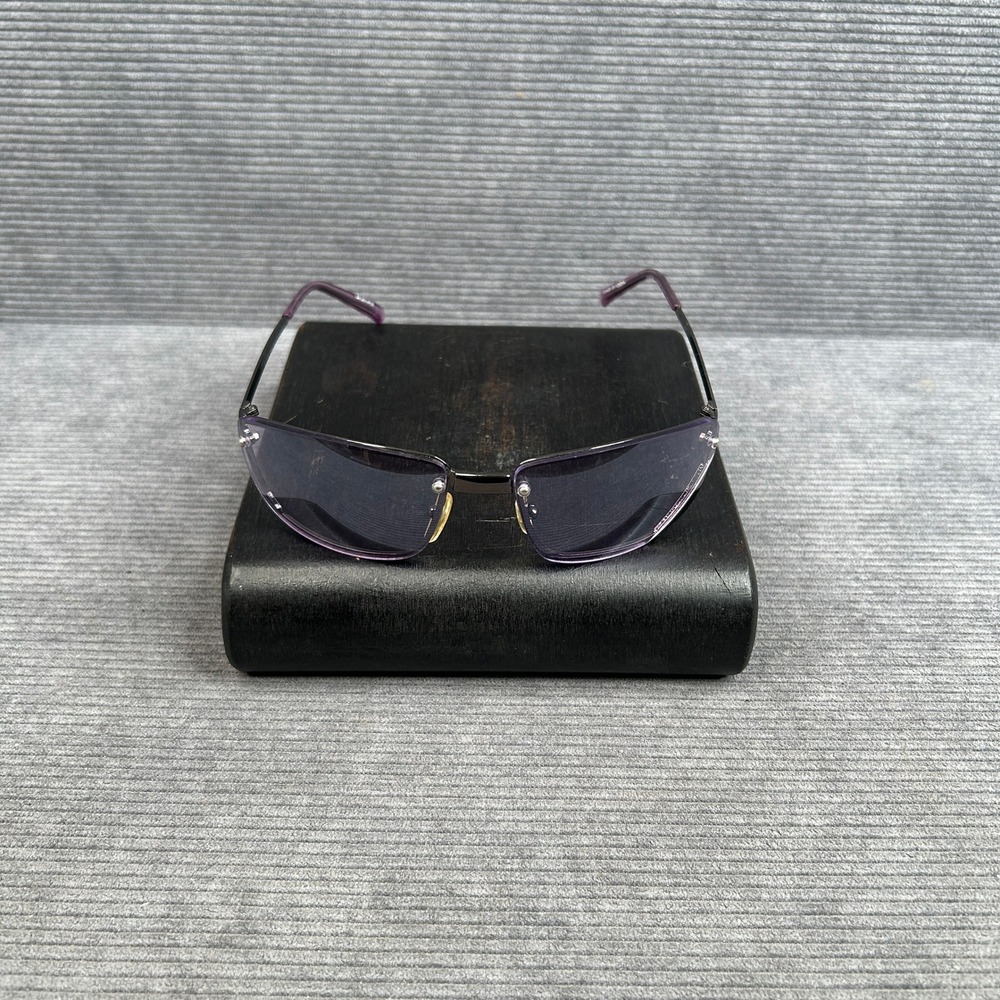 B73014FM Gunmetal Semi Rimless Purple Tinted Rectangle Sunglasses Y2K Style